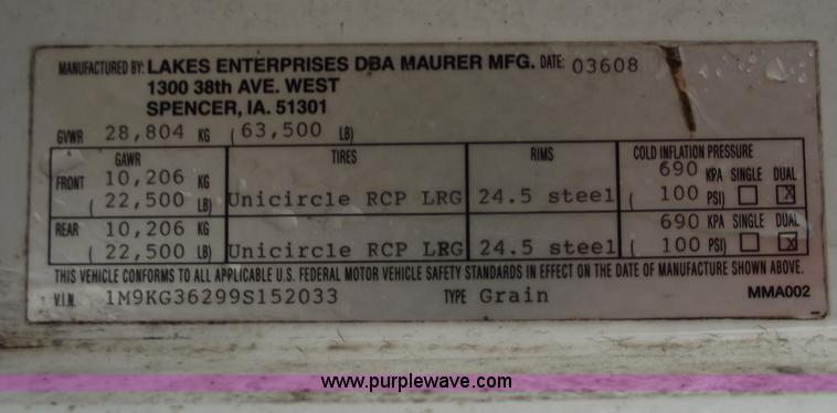 image for item C5956 2009 Maurer 36' hopper trailer