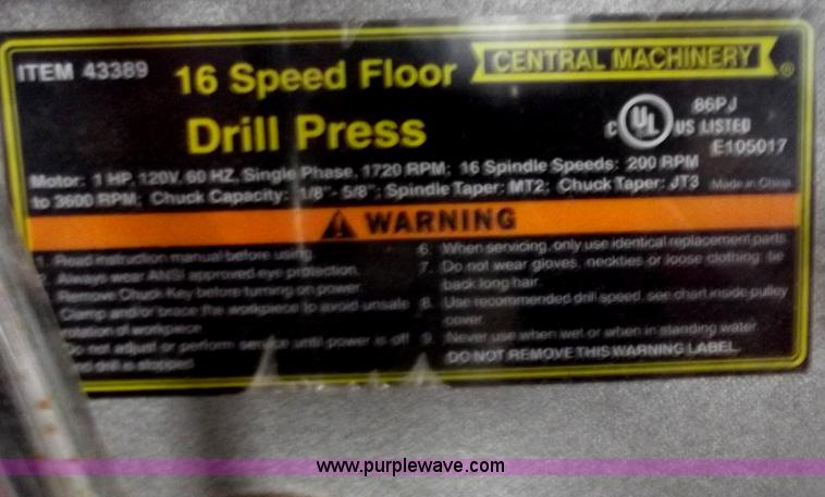 image for item D3677 Central Machinery 16 speed floor drill press
