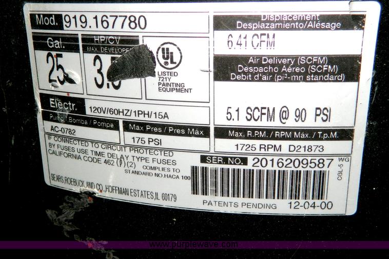 image for item E9414 Craftsman 25 gallon air compressor