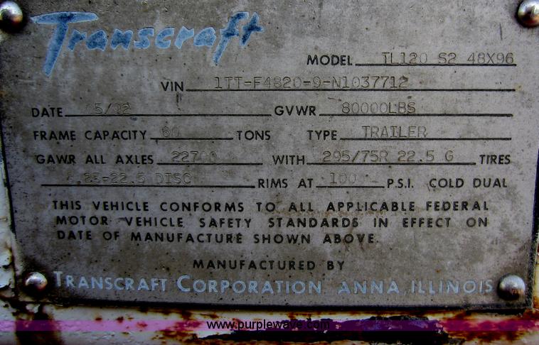 image for item D2036 1992 Transcraft TL120 S2 48' flatbed trailer