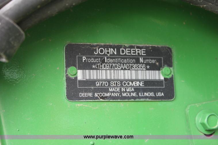image for item F8702 2011 John Deere 9770 STS RWA combine