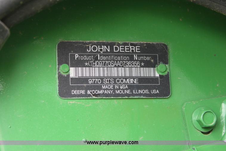 image for item F8702 2011 John Deere 9770 STS RWA combine