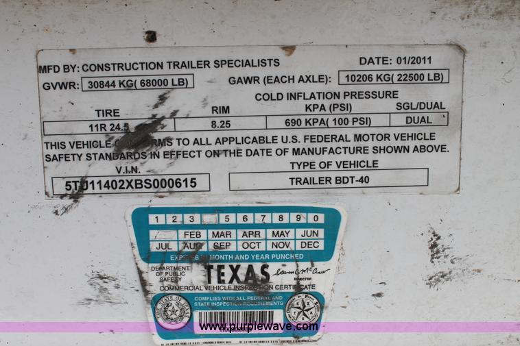 image for item G5735 2011 Construction Trailer Specialists belly dump trailer