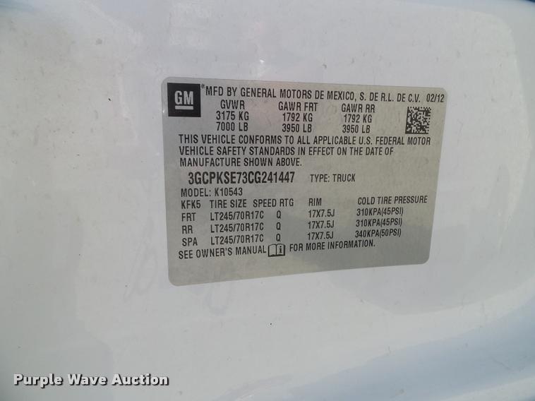 image for item J4791 2012 Chevrolet Silverado 1500 LT Z71 Crew Cab pickup truck