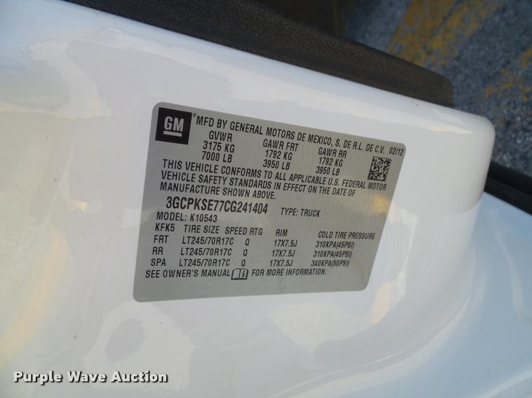 image for item J4798 2012 Chevrolet Silverado 1500 Z71 Crew Cab pickup truck