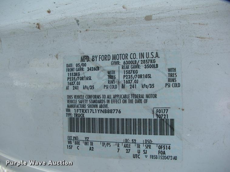 image for item L3071 2000 Ford F150 SuperCab pickup truck