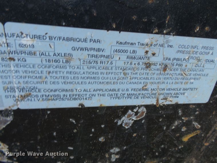 image for item DE8024 2013 Kaufman equipment trailer