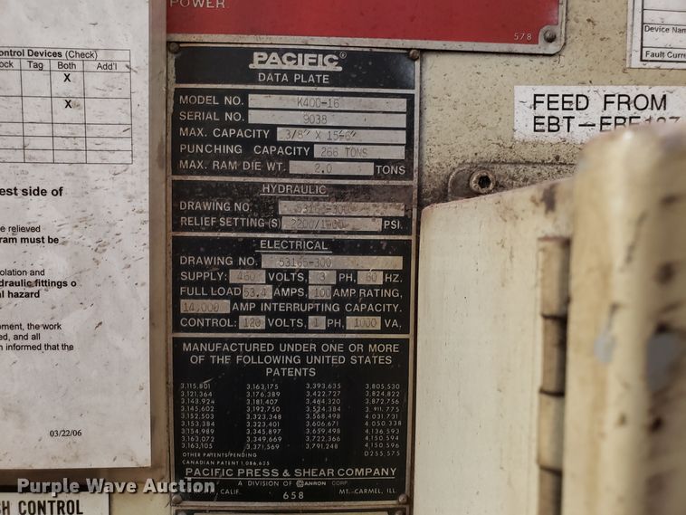image for item IU9363 Pacific K400-16 hydraulic sheet metal brake