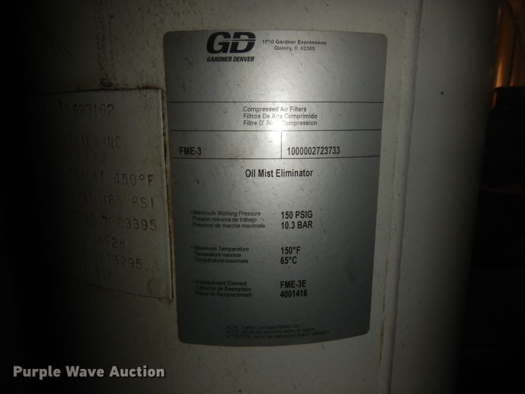 image for item KU9217 2016 Gardner Denver L15-22A air compressor system