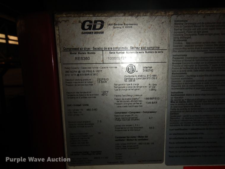 image for item KU9217 2016 Gardner Denver L15-22A air compressor system