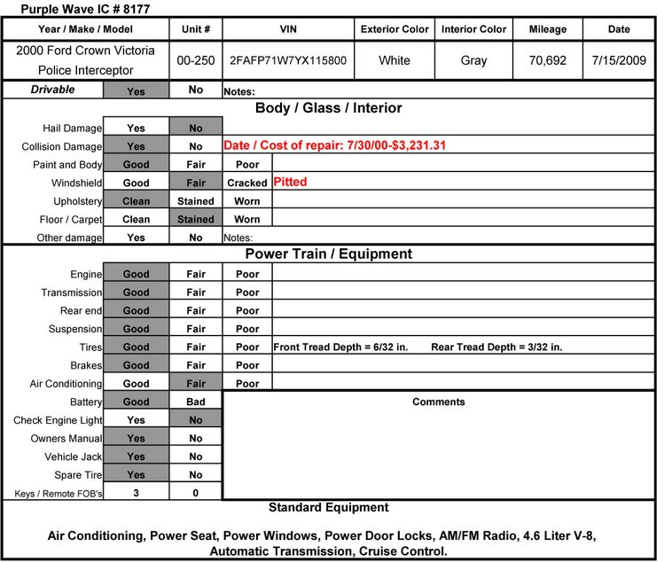 image for item 8177 2000 Ford Crown Victoria Police Interceptor