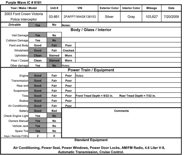 image for item 8181 2003 Ford Crown Victoria Police Interceptor
