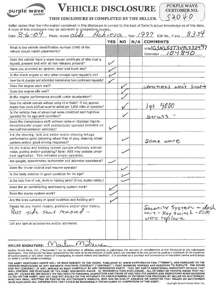 image for item 8354 1997 Oldsmobile Achieva SL