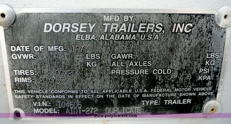 image for item 4025 1973 Dorsey tandem axle van trailer