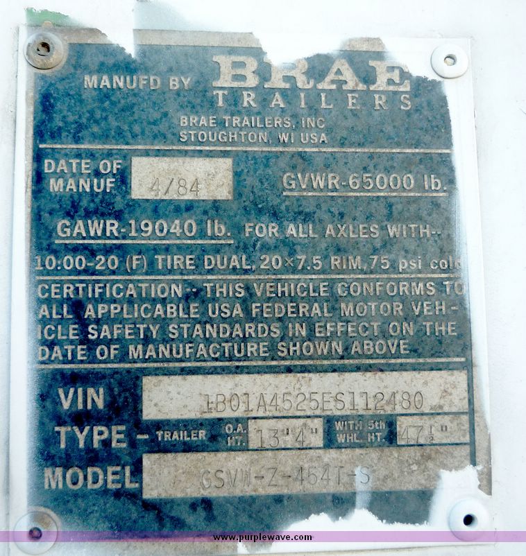 image for item 4056 1984 Brae tandem axle van trailer