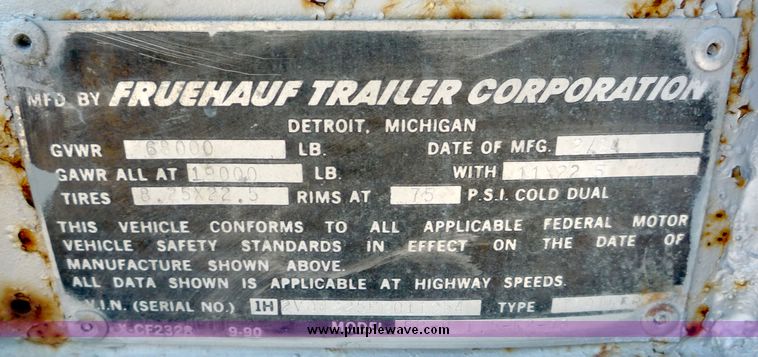image for item 5004 1984 Fruehauf tandem axle van trailer