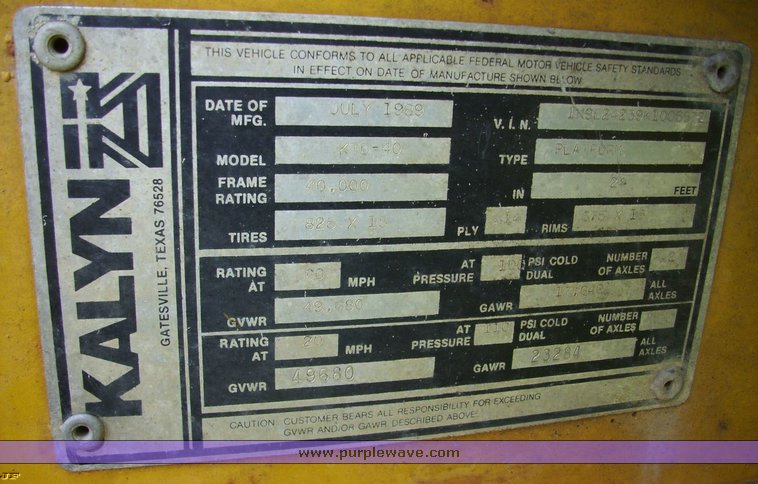 image for item 4508 1989 Kalyn KTD-40 trailer