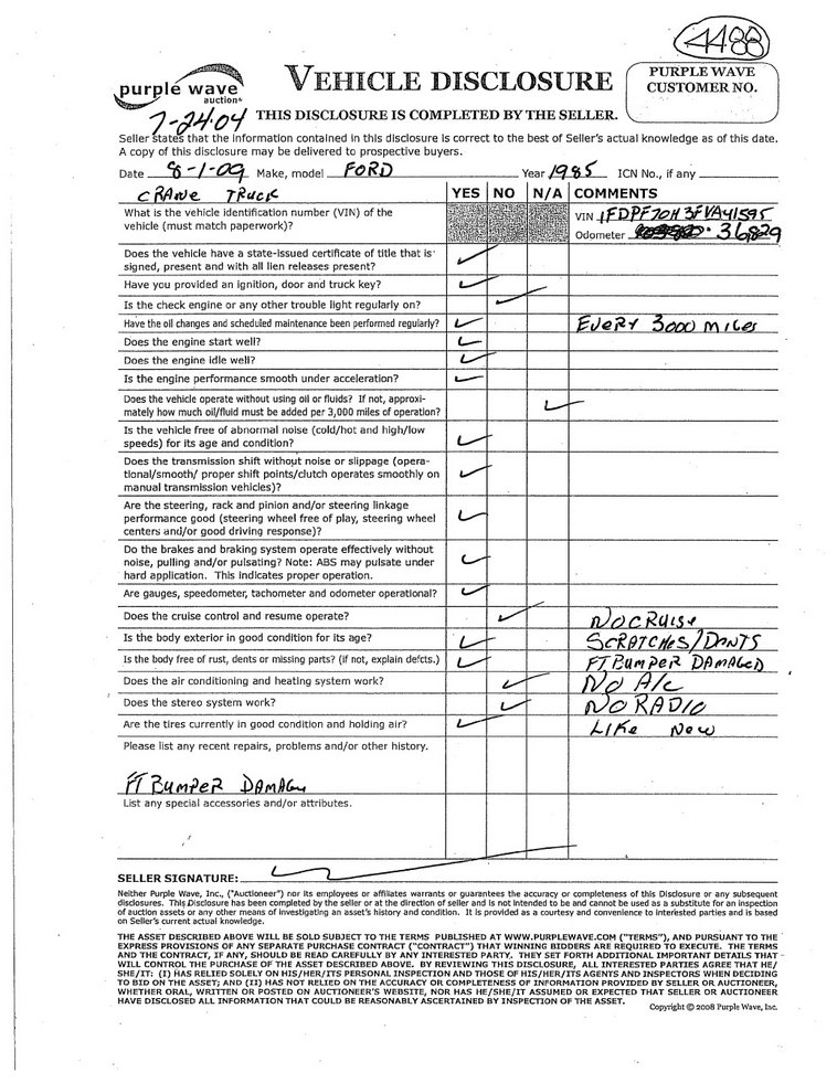 image for item 4488 1985 Ford F700 crane truck