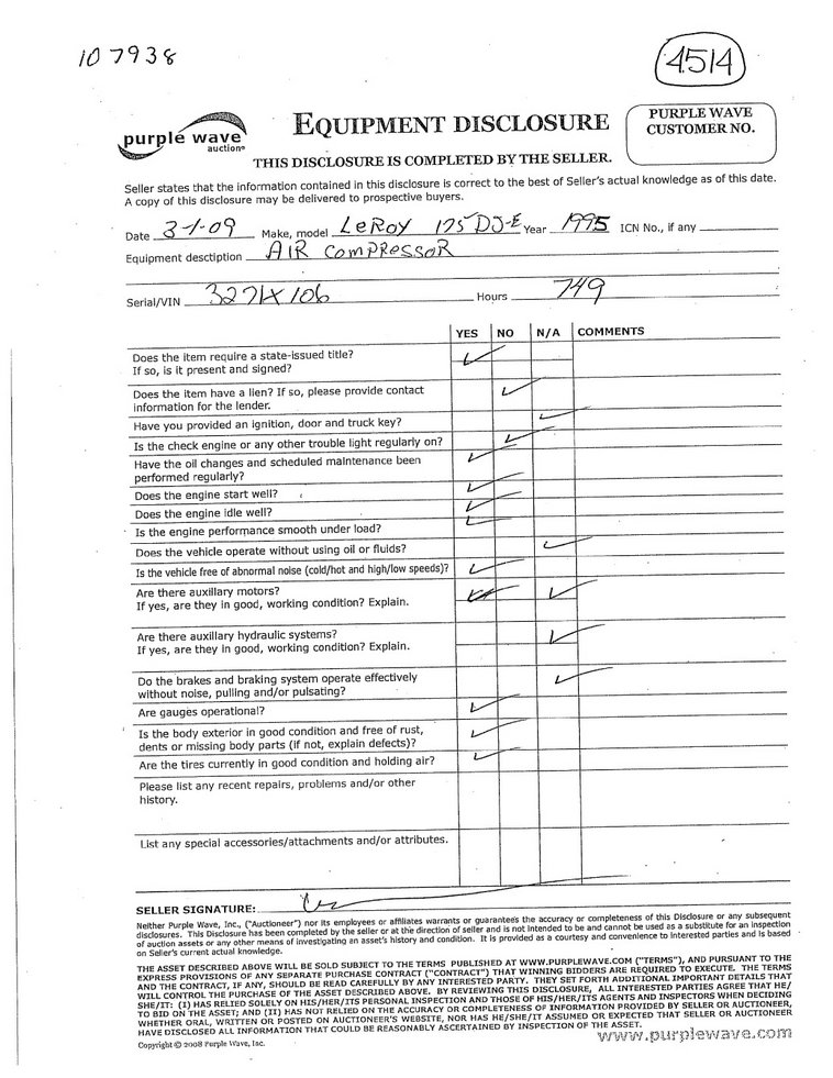 image for item 4514 1995 Leroy air compressor