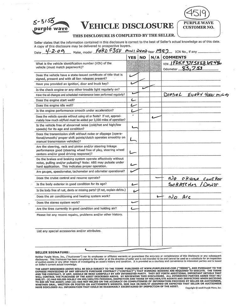 image for item 4519 1997 Ford F350 mini dump truck