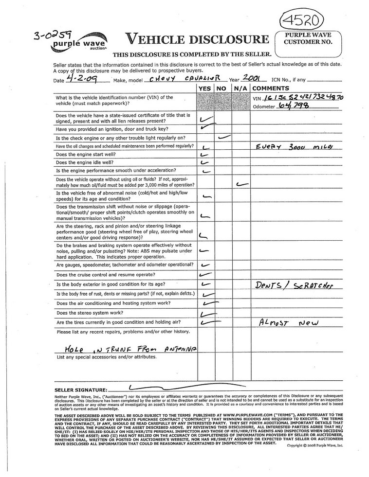 image for item 4520 2001 Chevrolet Cavalier