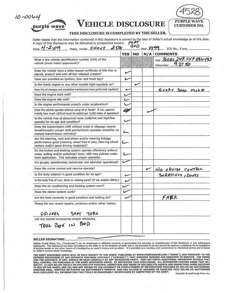 image for item 4528 1999 Chevrolet C2500 flat bed truck