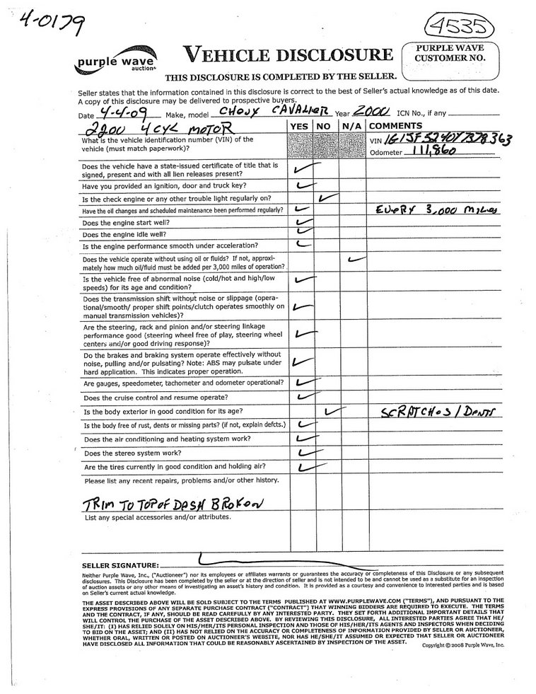 image for item 4535 2000 Chevrolet Cavalier