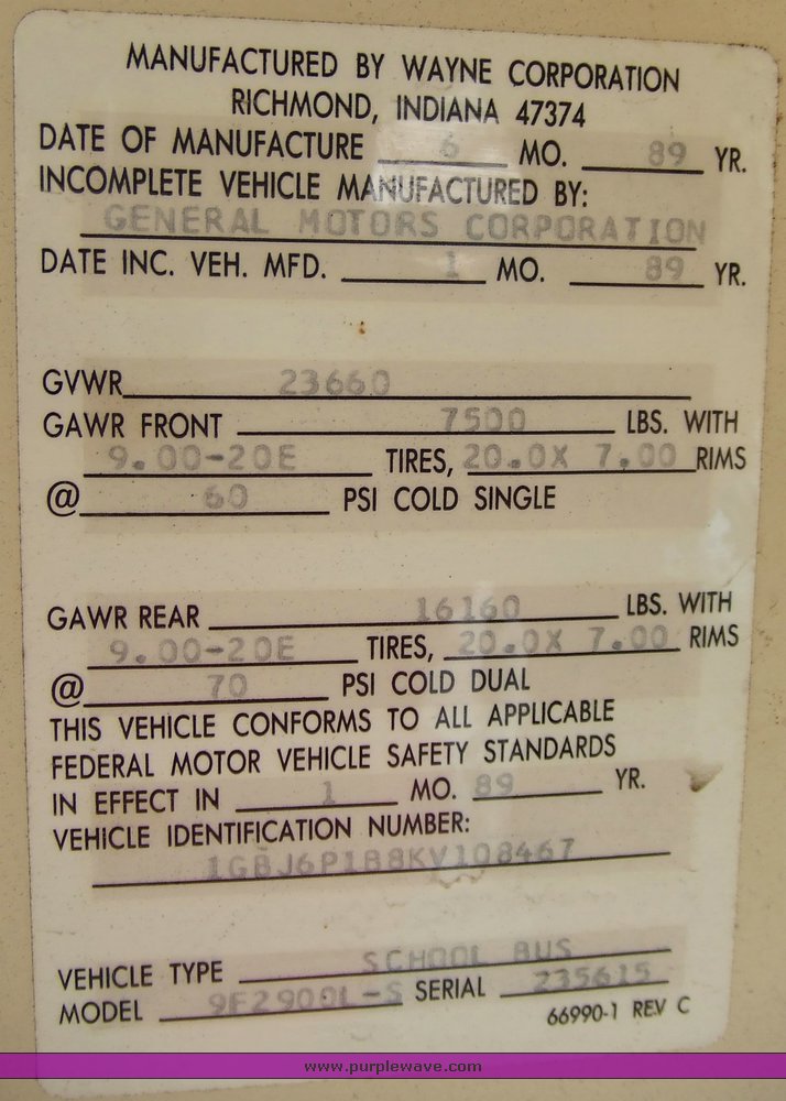 image for item 6000 1989 Chevrolet S6000 Wayne body bus