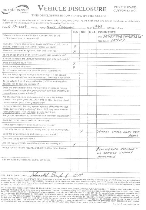 image for item 1102 1998 Dodge Caravan