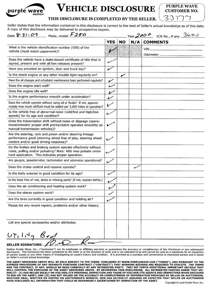 image for item 3600 2000 Ford F-250 extended cab truck