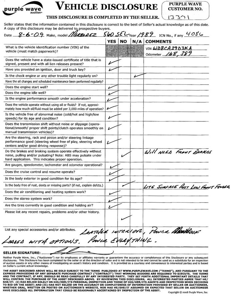 image for item 4086 1989 Mercedes Benz 560 SEL