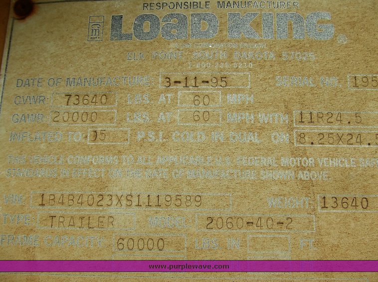 image for item 5845 1995 Load King 2060-40-2 bottom dump trailer