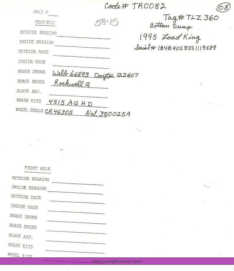 image for item 5845 1995 Load King 2060-40-2 bottom dump trailer