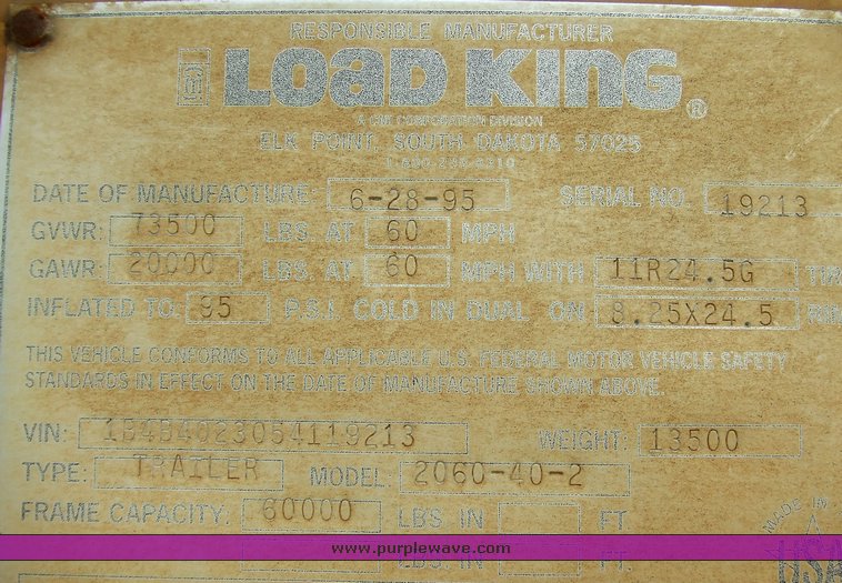 image for item 5846 1995 Load King 2060-40-2 bottom dump trailer