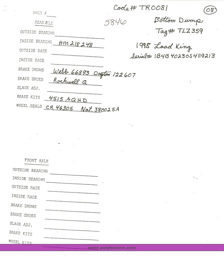 image for item 5846 1995 Load King 2060-40-2 bottom dump trailer