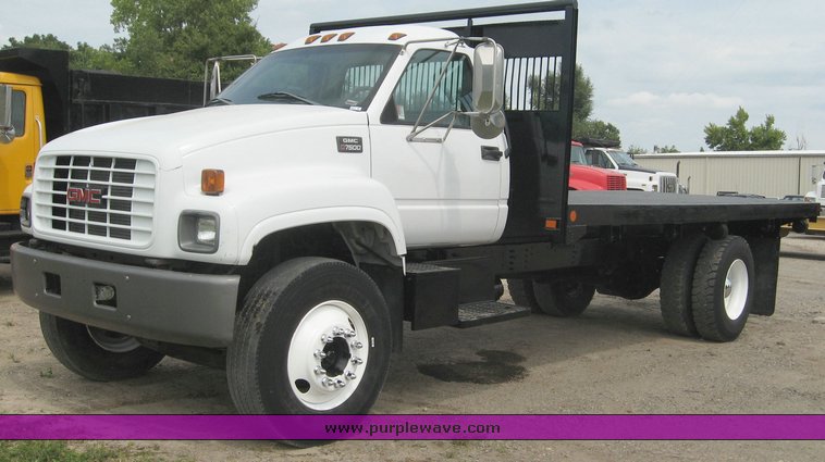 image for item 8631 1998 GMC C-Series C7500 truck with 17' flat bed and Obeco hoist