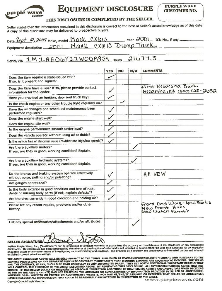 image for item 1500 2001 Mack CX613 tractor truck