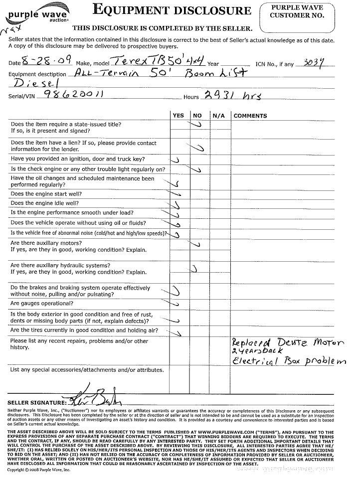 image for item 3034 Terex TB50 50' all-terrain man lift