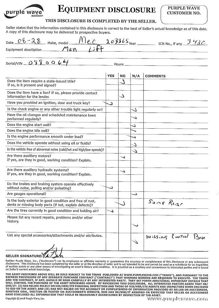 image for item 3420 1998 Mec 2033ES man lift