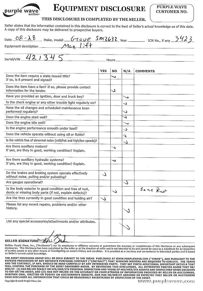 image for item 3423 Grove SM2632E man lift