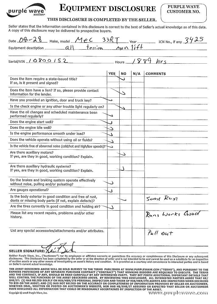 image for item 3425 Mec 33RT all terrain manlift