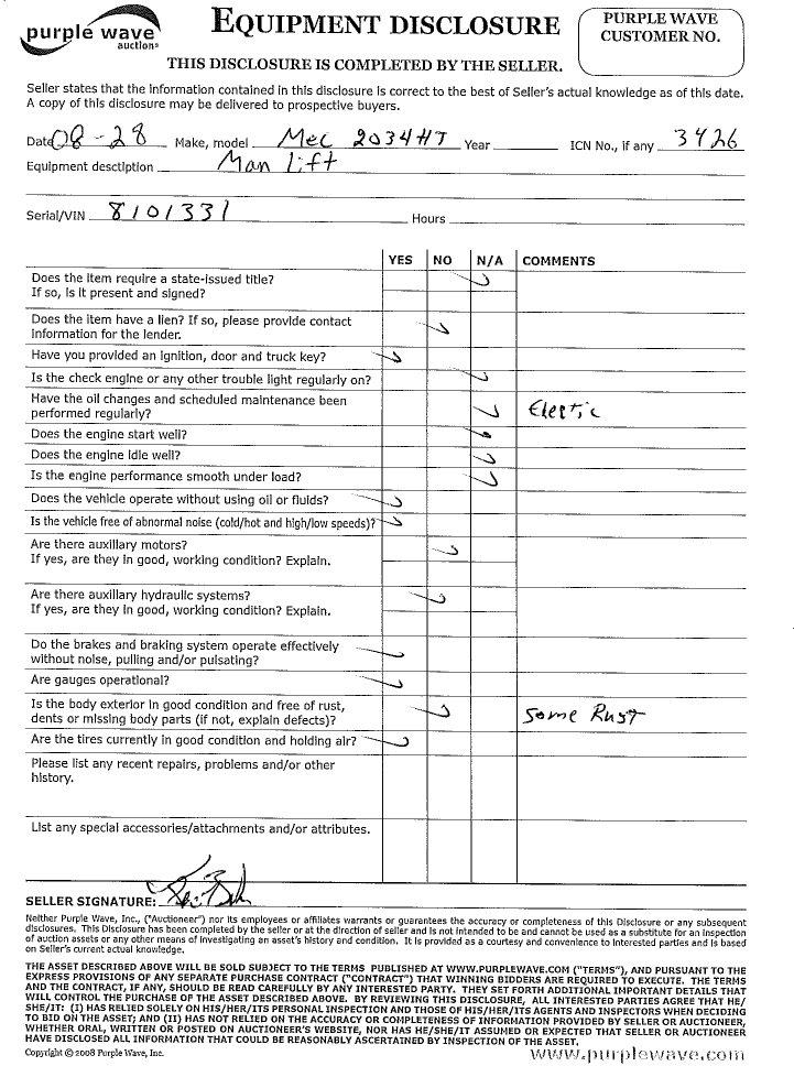 image for item 3426 Mec 2034HT man lift