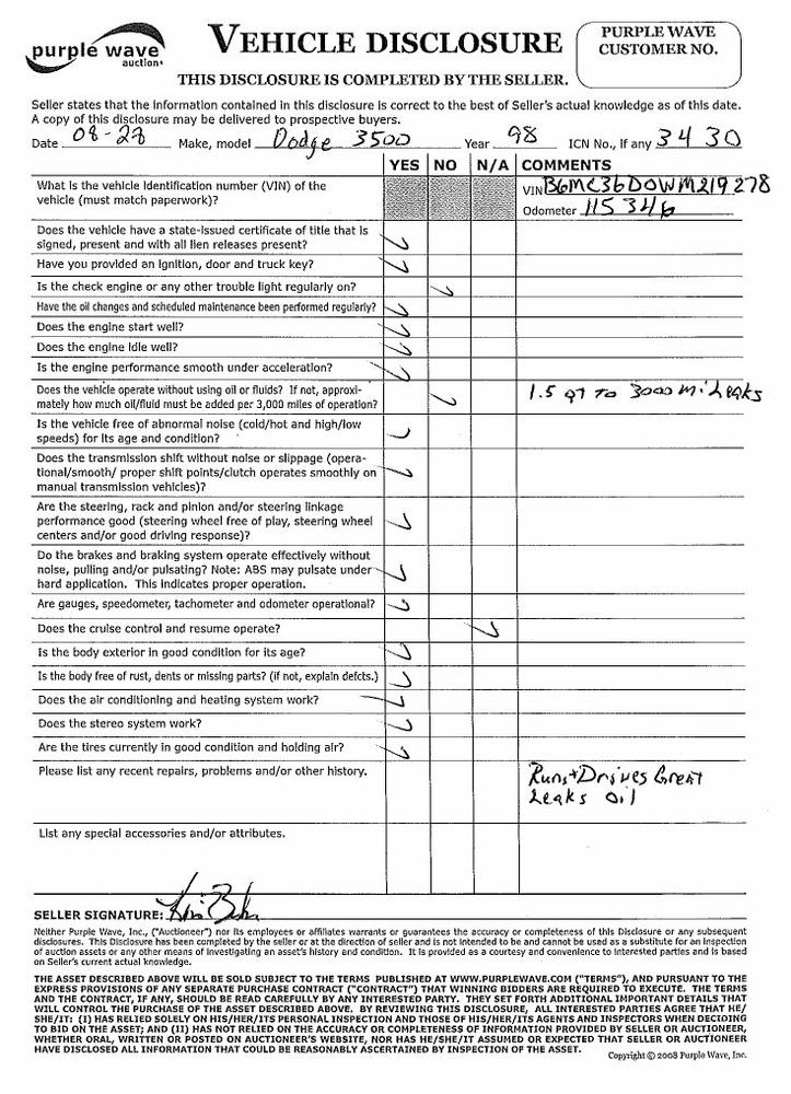 image for item 3430 1998 Dodge Ram 3500 dually pickup truck