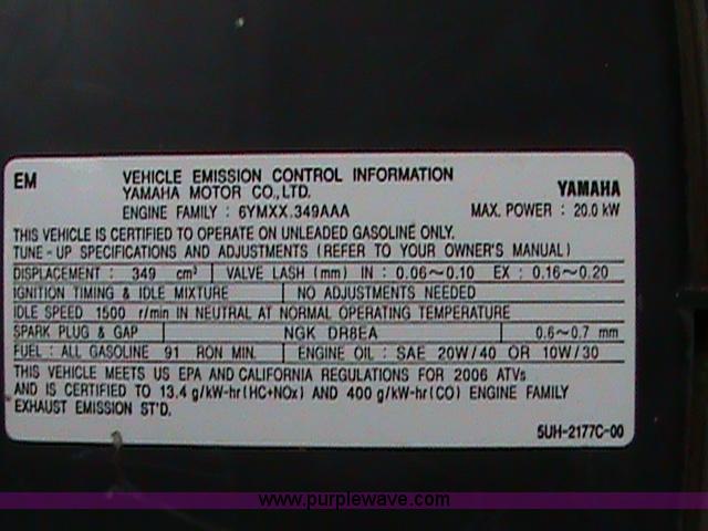 image for item 1502 2006 Yamaha YFM350 four-wheel ATV