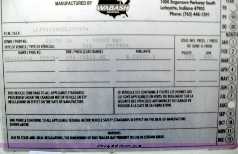 image for item 8068 1999 Wabash 53' dry van trailer