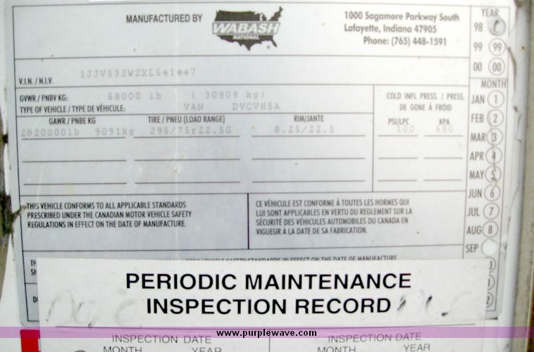 image for item 8071 1999 Wabash 53' dry van trailer