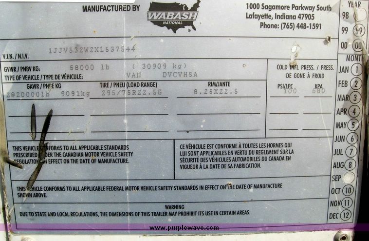 image for item 8077 1999 Wabash 53' dry van trailer