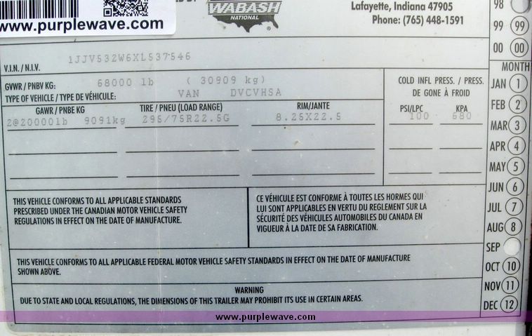 image for item 8078 1999 Wabash 53' dry van trailer