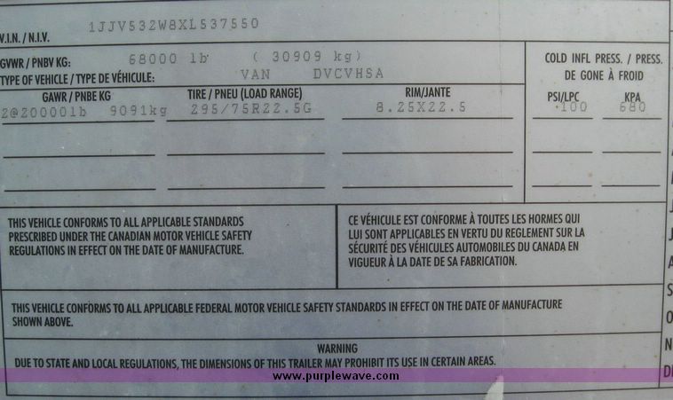 image for item 8084 1999 Wabash 53' dry van trailer