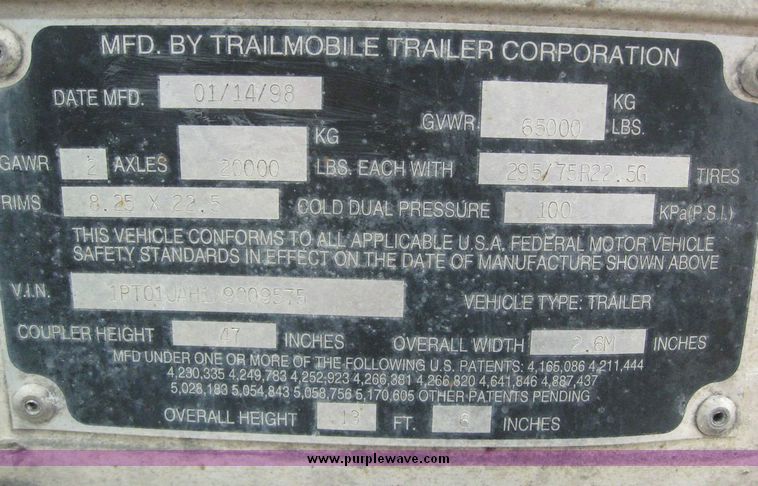 image for item 8086 1998 Trailmobile 53' dry van trailer